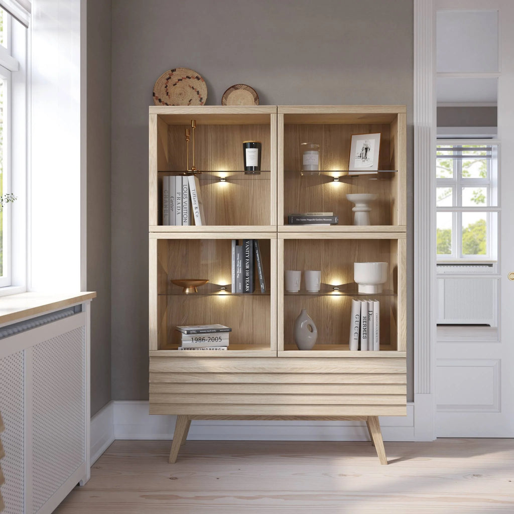CASØ 777 Oak Highboard in White Oiled Oak with Sloping Legs - CASØ | Milola