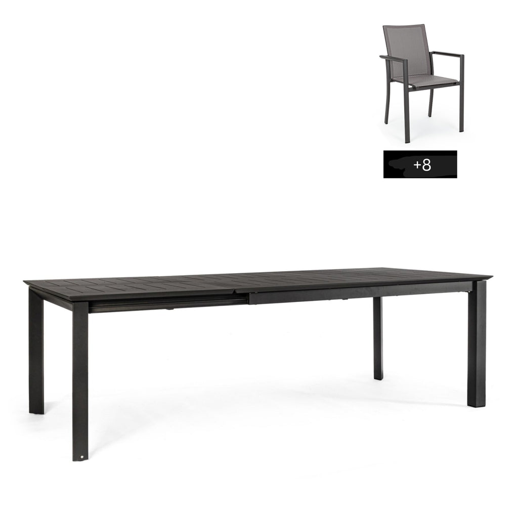 KONNOR Outdoor Extendable Dining Table Set in Charcoal -Bizzotto | Milola